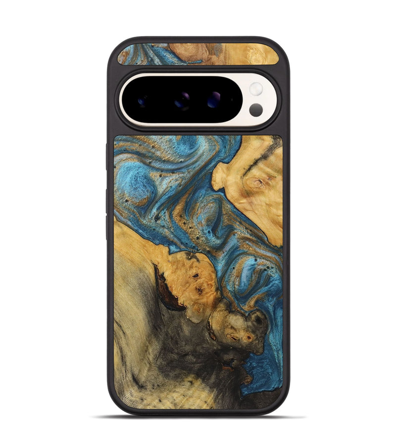 Pixel 9 Pro Wood+Resin Phone Case - Christopher (Teal & Gold, 720107)