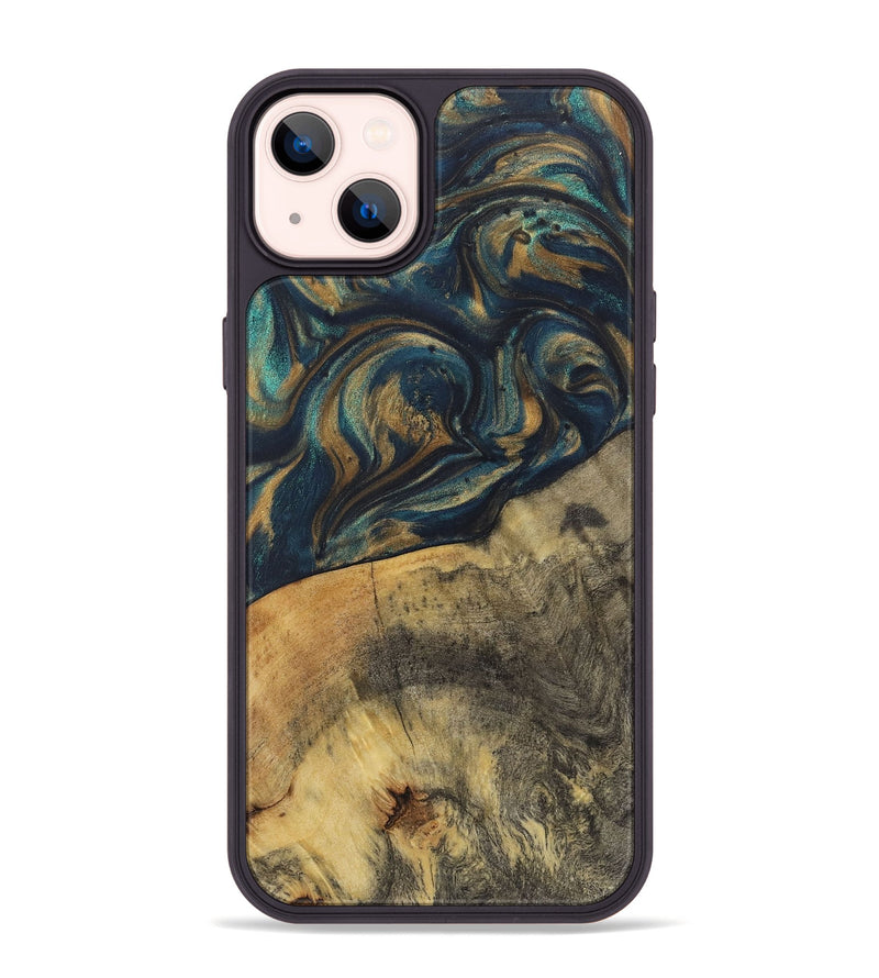 iPhone 14 Plus Wood+Resin Phone Case - Kali (Teal & Gold, 720110)