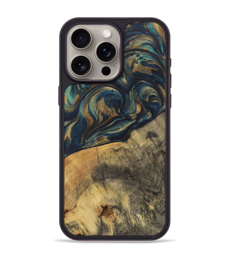 iPhone 15 Pro Max Wood+Resin Phone Case - Kali (Teal & Gold, 720110)