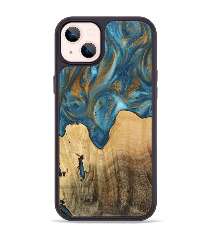 iPhone 14 Plus Wood+Resin Phone Case - Remy (Teal & Gold, 720113)