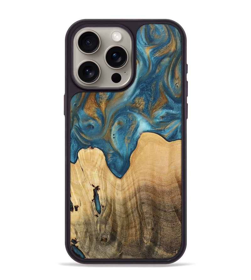 iPhone 15 Pro Max Wood+Resin Phone Case - Remy (Teal & Gold, 720113)