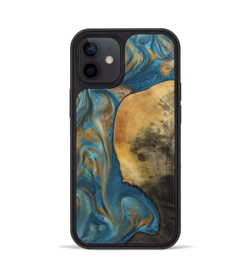 iPhone 12 Wood+Resin Phone Case - Callum (Teal & Gold, 720115)