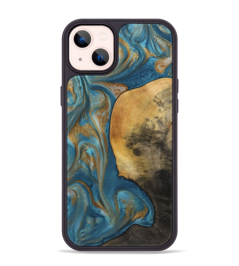 iPhone 14 Plus Wood+Resin Phone Case - Callum (Teal & Gold, 720115)