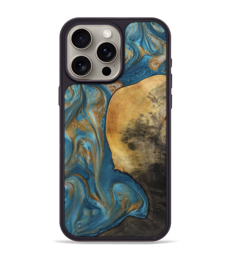 iPhone 15 Pro Max Wood+Resin Phone Case - Callum (Teal & Gold, 720115)