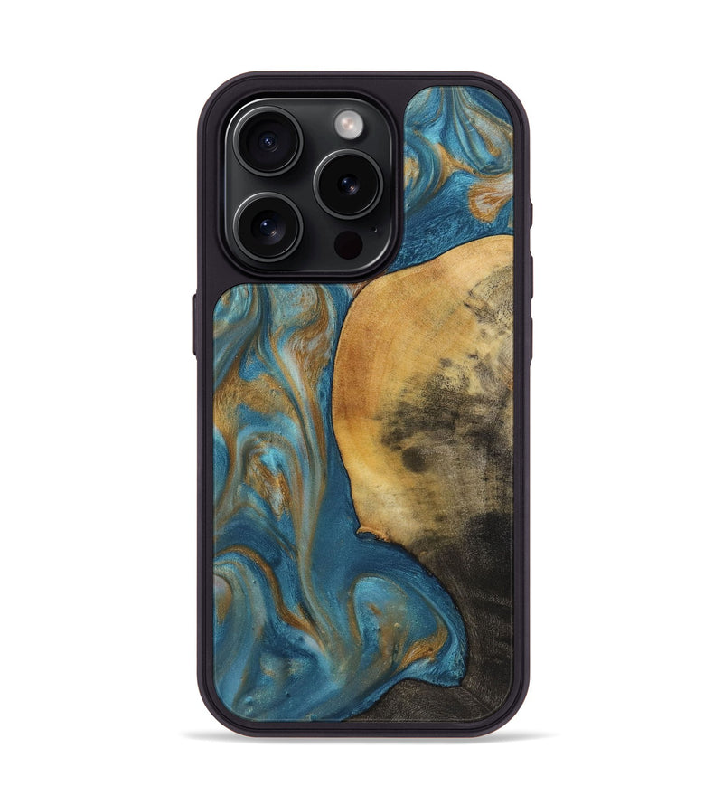 iPhone 15 Pro Wood+Resin Phone Case - Callum (Teal & Gold, 720115)