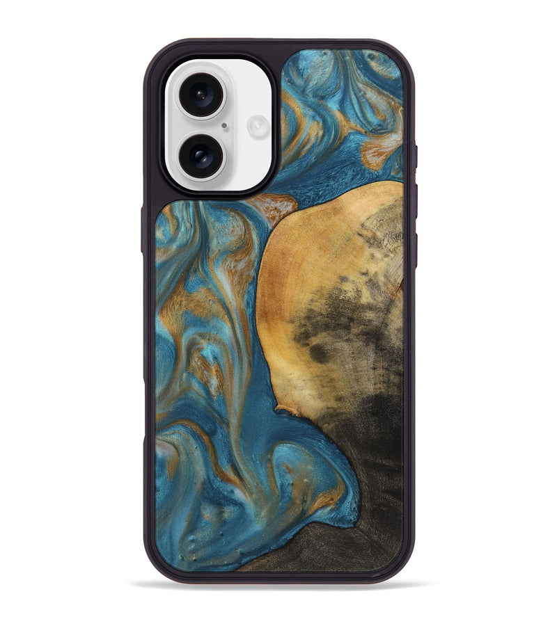 iPhone 16 Plus Wood+Resin Phone Case - Callum (Teal & Gold, 720115)