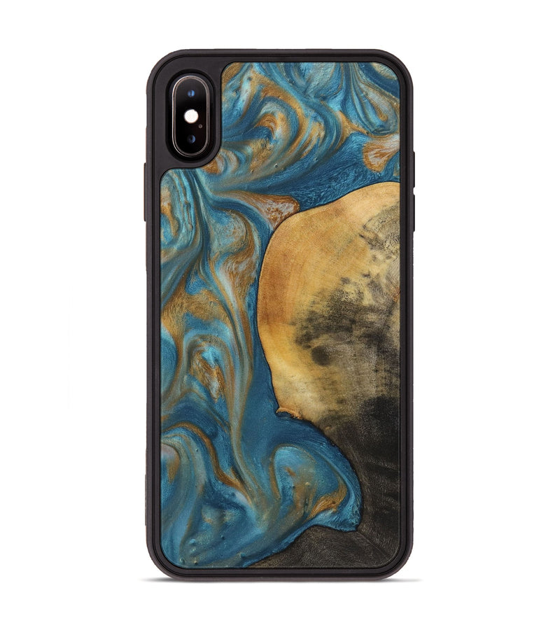 iPhone Xs Max Wood+Resin Phone Case - Callum (Teal & Gold, 720115)