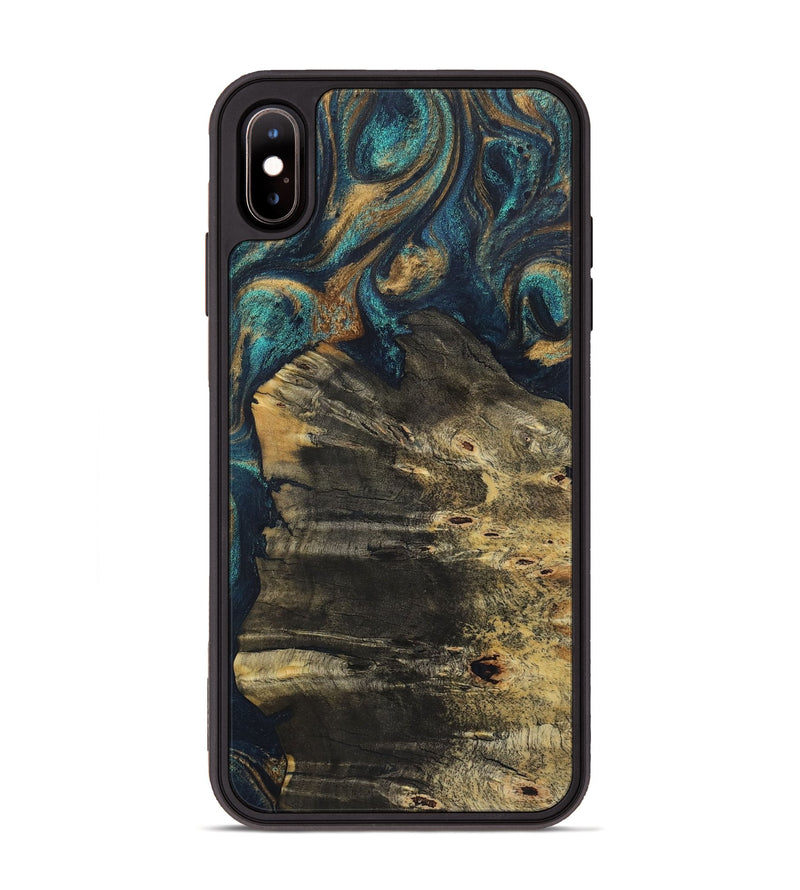 iPhone Xs Max Wood+Resin Phone Case - Autumn (Teal & Gold, 720116)