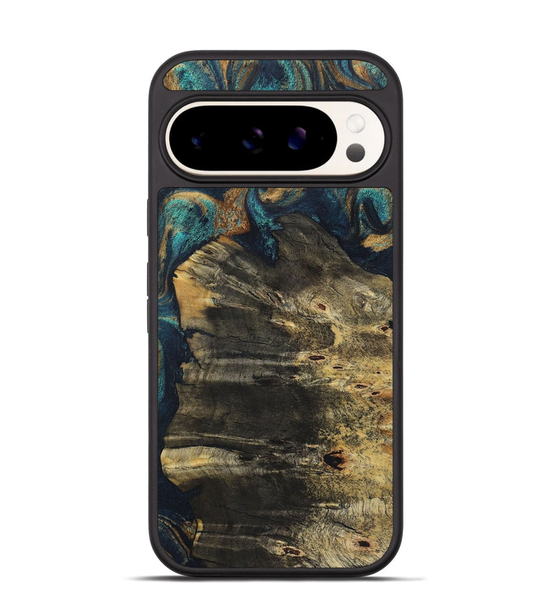 Pixel 9 Pro Wood+Resin Phone Case - Autumn (Teal & Gold, 720116)