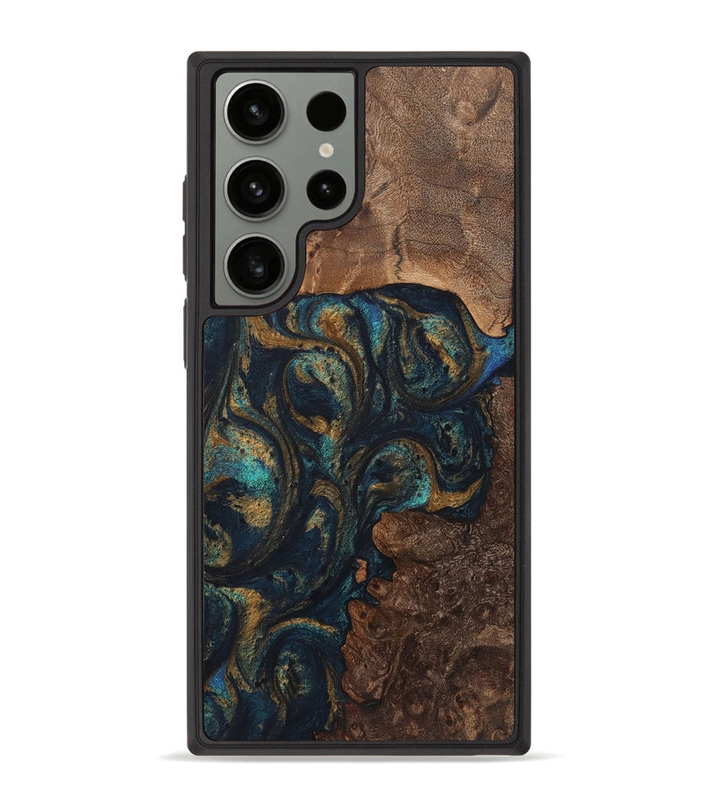 Galaxy S23 Ultra Wood+Resin Phone Case - Laurence (Teal & Gold, 720117)