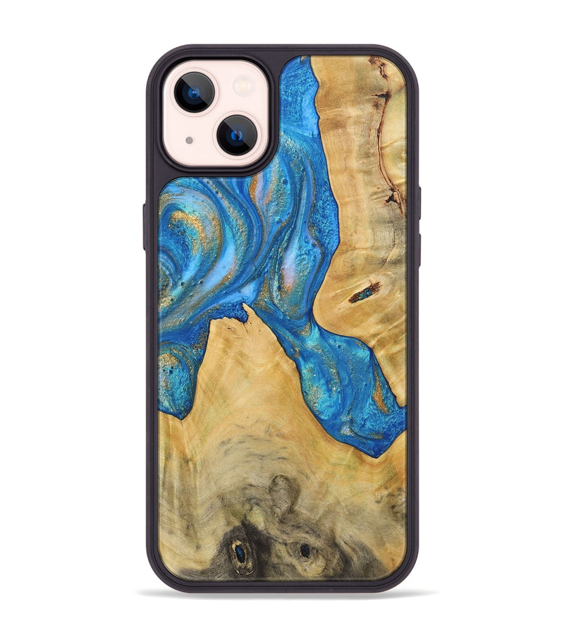 iPhone 14 Plus Wood+Resin Phone Case - Cairo (Teal & Gold, 720119)