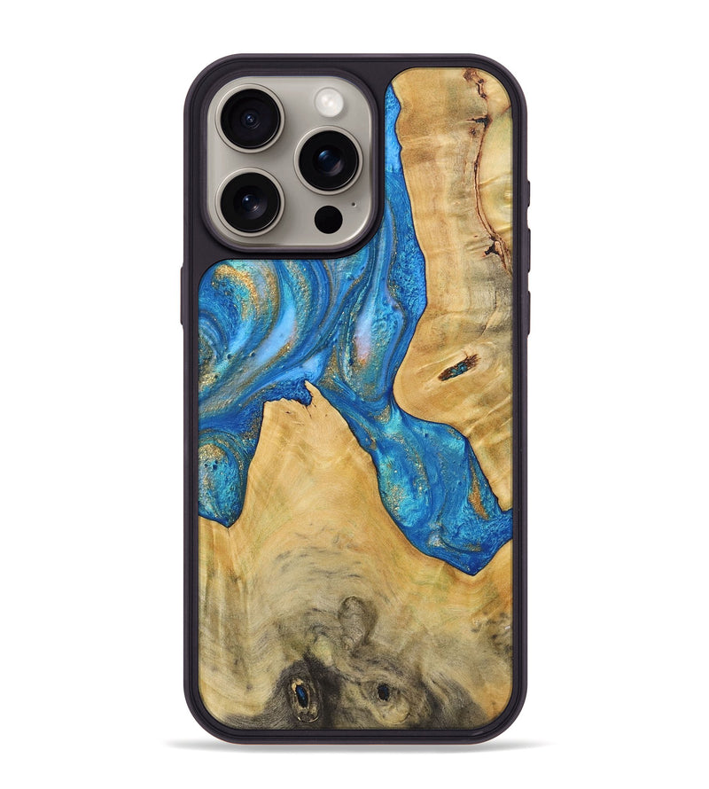 iPhone 15 Pro Max Wood+Resin Phone Case - Cairo (Teal & Gold, 720119)