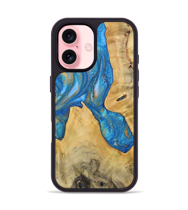 iPhone 16 Wood+Resin Phone Case - Cairo (Teal & Gold, 720119)