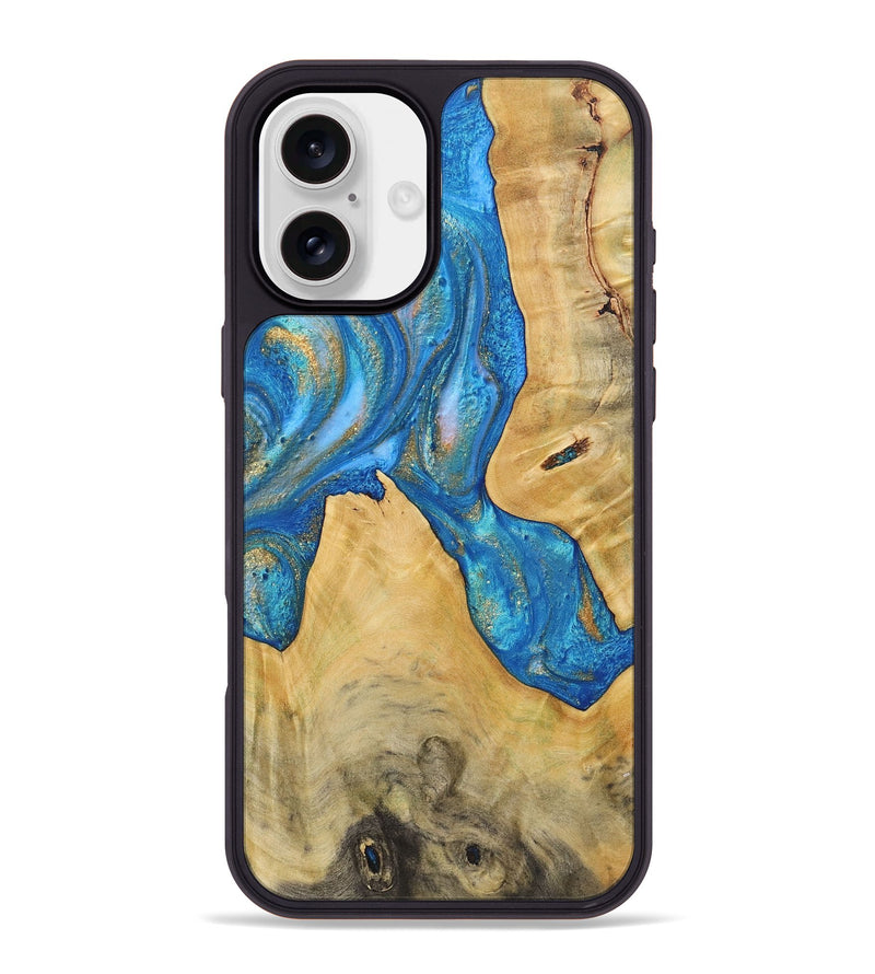 iPhone 16 Plus Wood+Resin Phone Case - Cairo (Teal & Gold, 720119)