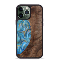 iPhone 13 Pro Max Wood+Resin Phone Case - Christine (Teal & Gold, 720122)