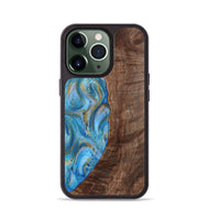 iPhone 13 Pro Wood+Resin Phone Case - Christine (Teal & Gold, 720122)