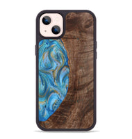 iPhone 14 Plus Wood+Resin Phone Case - Christine (Teal & Gold, 720122)