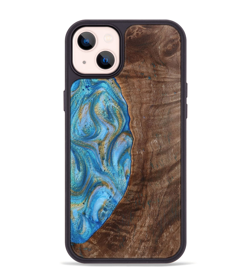 iPhone 14 Plus Wood+Resin Phone Case - Christine (Teal & Gold, 720122)