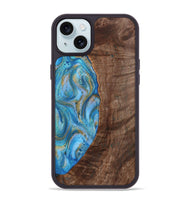 iPhone 15 Plus Wood+Resin Phone Case - Christine (Teal & Gold, 720122)