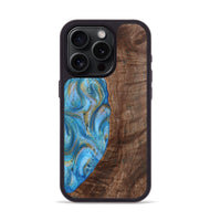 iPhone 15 Pro Wood+Resin Phone Case - Christine (Teal & Gold, 720122)