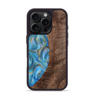 iPhone 16 Pro Wood+Resin Phone Case - Christine (Teal & Gold, 720122)