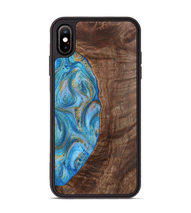 iPhone Xs Max Wood+Resin Phone Case - Christine (Teal & Gold, 720122)