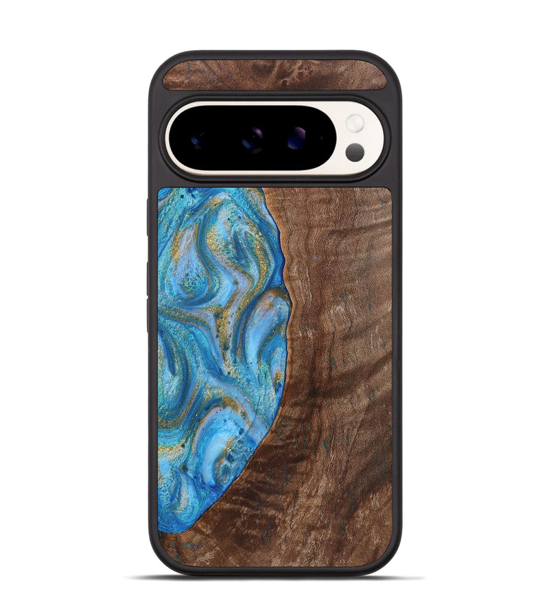 Pixel 9 Wood+Resin Phone Case - Christine (Teal & Gold, 720122)