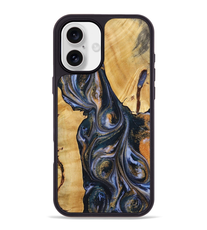 iPhone 16 Plus Wood+Resin Phone Case - Cash (Teal & Gold, 720124)