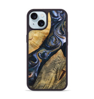 iPhone 15 Wood+Resin Phone Case - Easton (Teal & Gold, 720125)