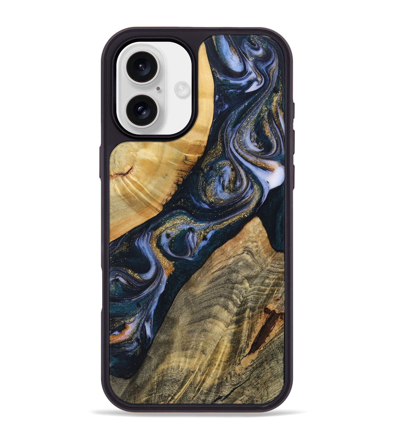 iPhone 16 Plus Wood+Resin Phone Case - Easton (Teal & Gold, 720125)