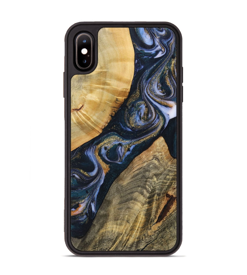 iPhone Xs Max Wood+Resin Phone Case - Easton (Teal & Gold, 720125)