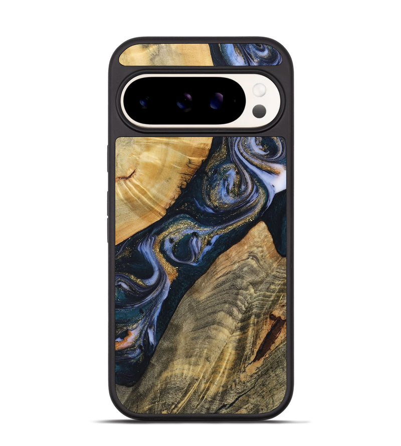 Pixel 9 Pro Wood+Resin Phone Case - Easton (Teal & Gold, 720125)