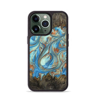 iPhone 13 Pro Wood+Resin Phone Case - Emilia (Teal & Gold, 720126)