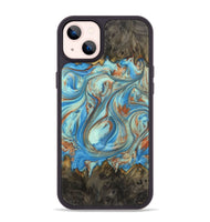 iPhone 14 Plus Wood+Resin Phone Case - Emilia (Teal & Gold, 720126)