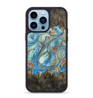 iPhone 14 Pro Max Wood+Resin Phone Case - Emilia (Teal & Gold, 720126)