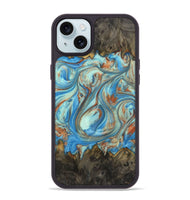 iPhone 15 Plus Wood+Resin Phone Case - Emilia (Teal & Gold, 720126)