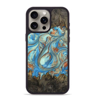 iPhone 15 Pro Max Wood+Resin Phone Case - Emilia (Teal & Gold, 720126)