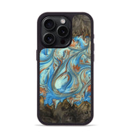 iPhone 15 Pro Wood+Resin Phone Case - Emilia (Teal & Gold, 720126)