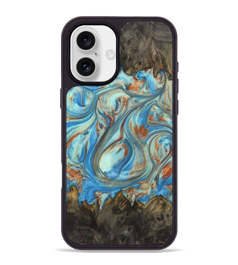 iPhone 16 Plus Wood+Resin Phone Case - Emilia (Teal & Gold, 720126)