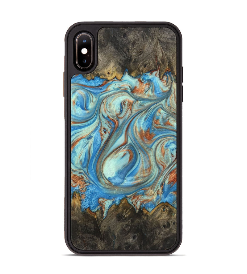 iPhone Xs Max Wood+Resin Phone Case - Emilia (Teal & Gold, 720126)