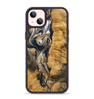 iPhone 14 Plus Wood+Resin Phone Case - Veronica (Teal & Gold, 720127)