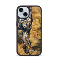 iPhone 15 Wood+Resin Phone Case - Veronica (Teal & Gold, 720127)