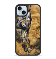 iPhone 15 Plus Wood+Resin Phone Case - Veronica (Teal & Gold, 720127)