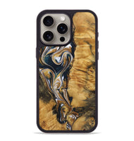 iPhone 15 Pro Max Wood+Resin Phone Case - Veronica (Teal & Gold, 720127)