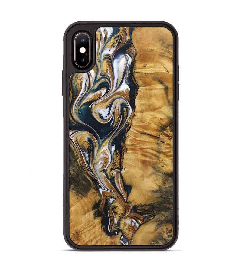 iPhone Xs Max Wood+Resin Phone Case - Veronica (Teal & Gold, 720127)