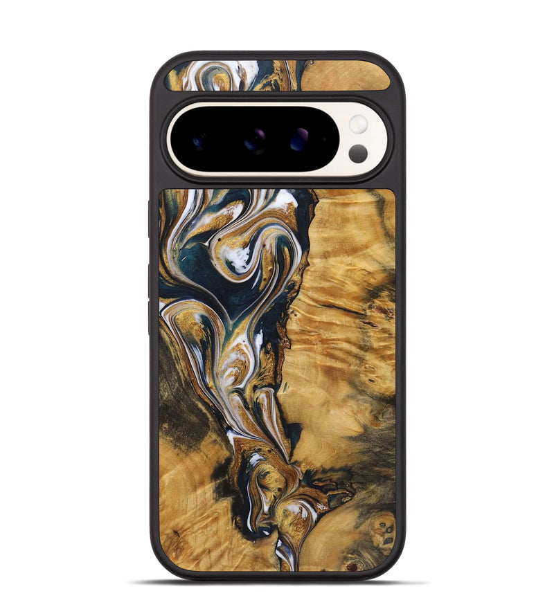 Pixel 9 Pro Wood+Resin Phone Case - Veronica (Teal & Gold, 720127)