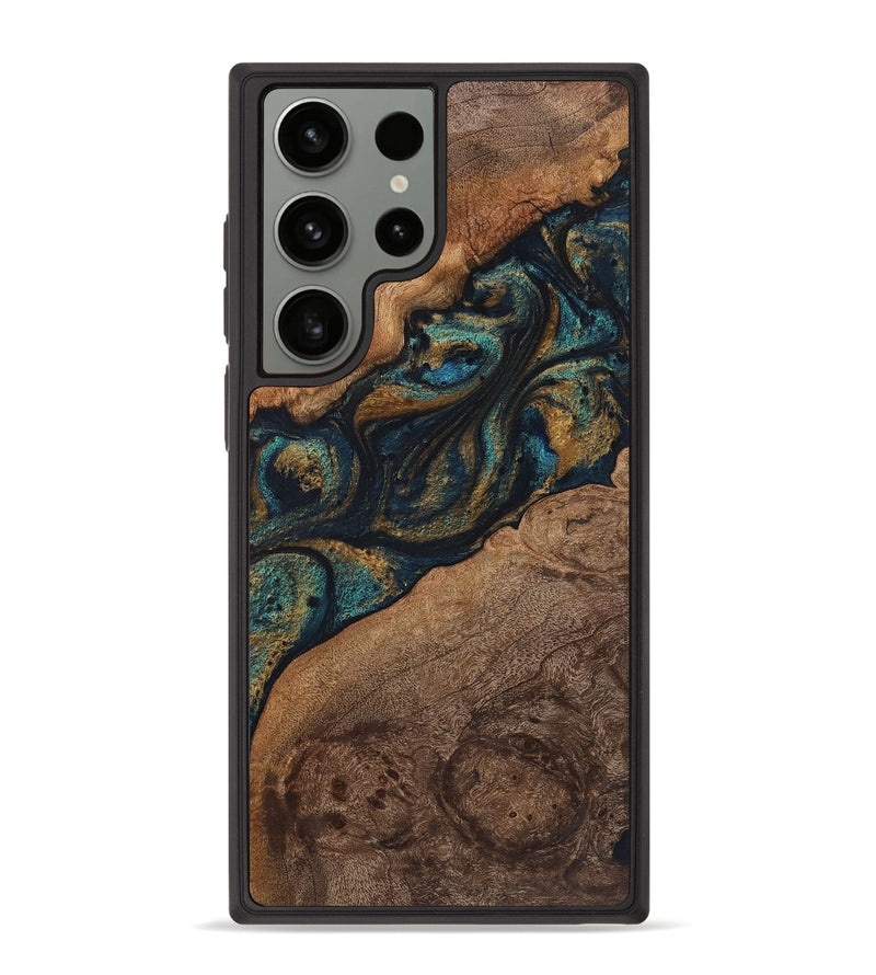 Galaxy S23 Ultra Wood+Resin Phone Case - Rudy (Teal & Gold, 720130)