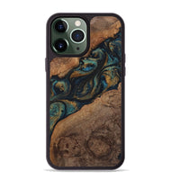 iPhone 13 Pro Max Wood+Resin Phone Case - Rudy (Teal & Gold, 720130)