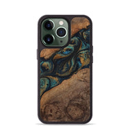 iPhone 13 Pro Wood+Resin Phone Case - Rudy (Teal & Gold, 720130)