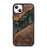 iPhone 14 Plus Wood+Resin Phone Case - Rudy (Teal & Gold, 720130)